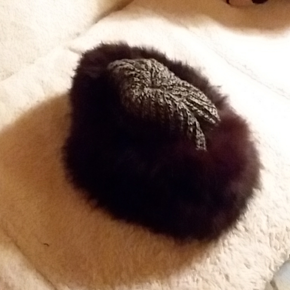 Black Fox Fur Rimmed Irish Knit Hat